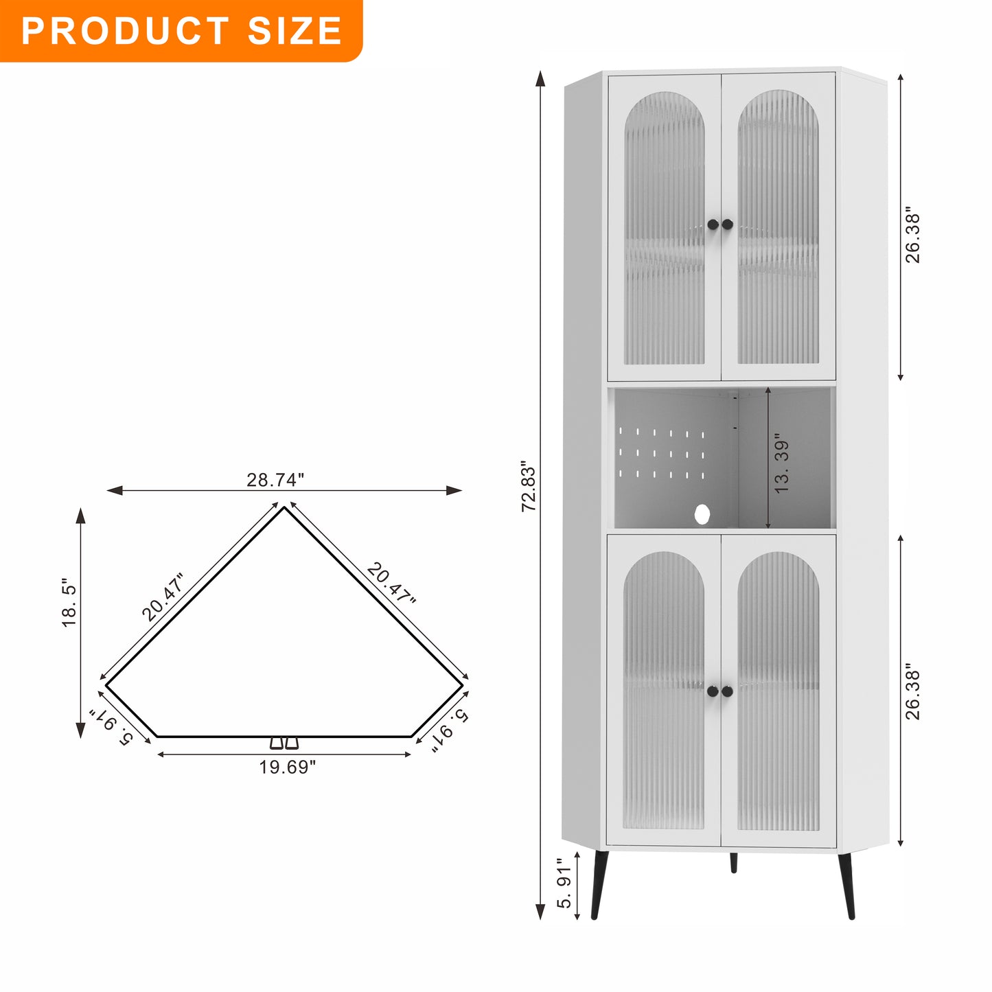73'' White Metal Corner Storage Cabinet with Adjustable Shelves