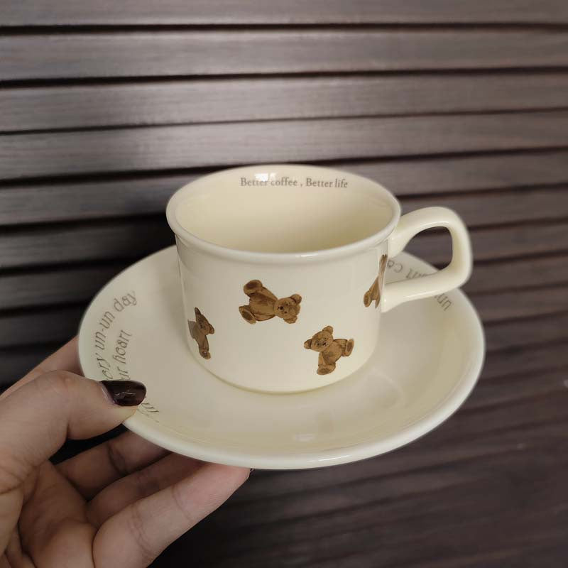 Cartoon Bear Coffee Cup and Saucer Set - Cute Ceramic Kitchen Dinnerware