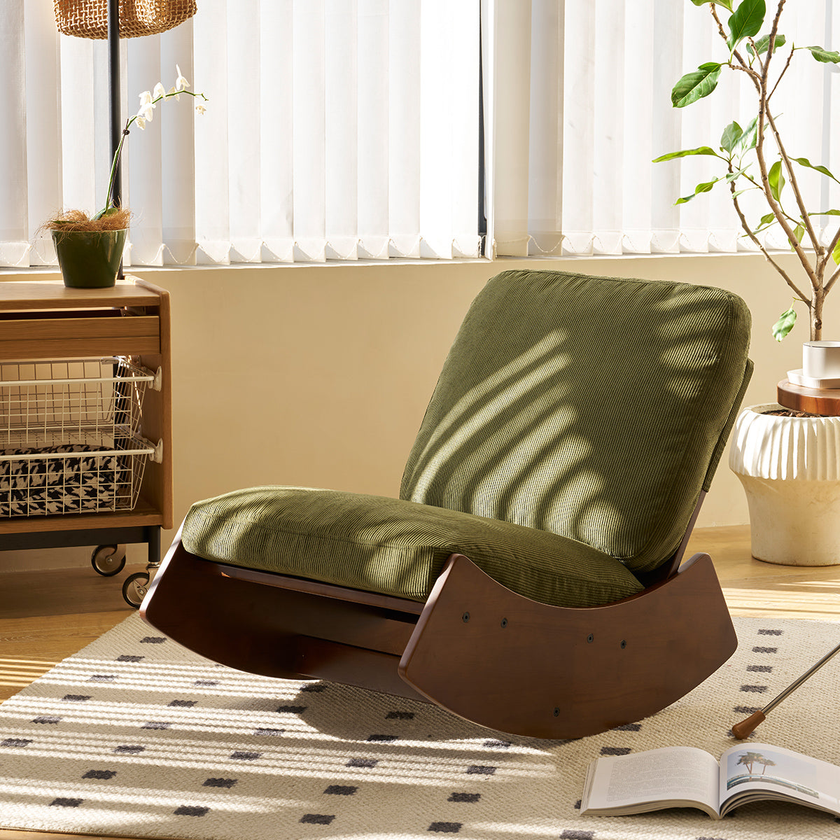 Comfortable Green Glider Rocking Chair with Solid Wood Frame