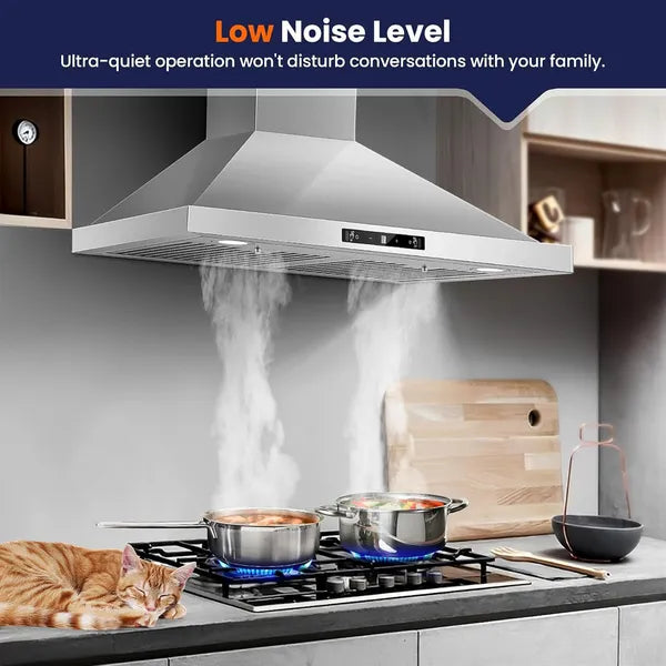 30 Inch Wall Mount Range Hood with 700 CFM Stainless Steel Kitchen Vent Ducted & Ductless Option