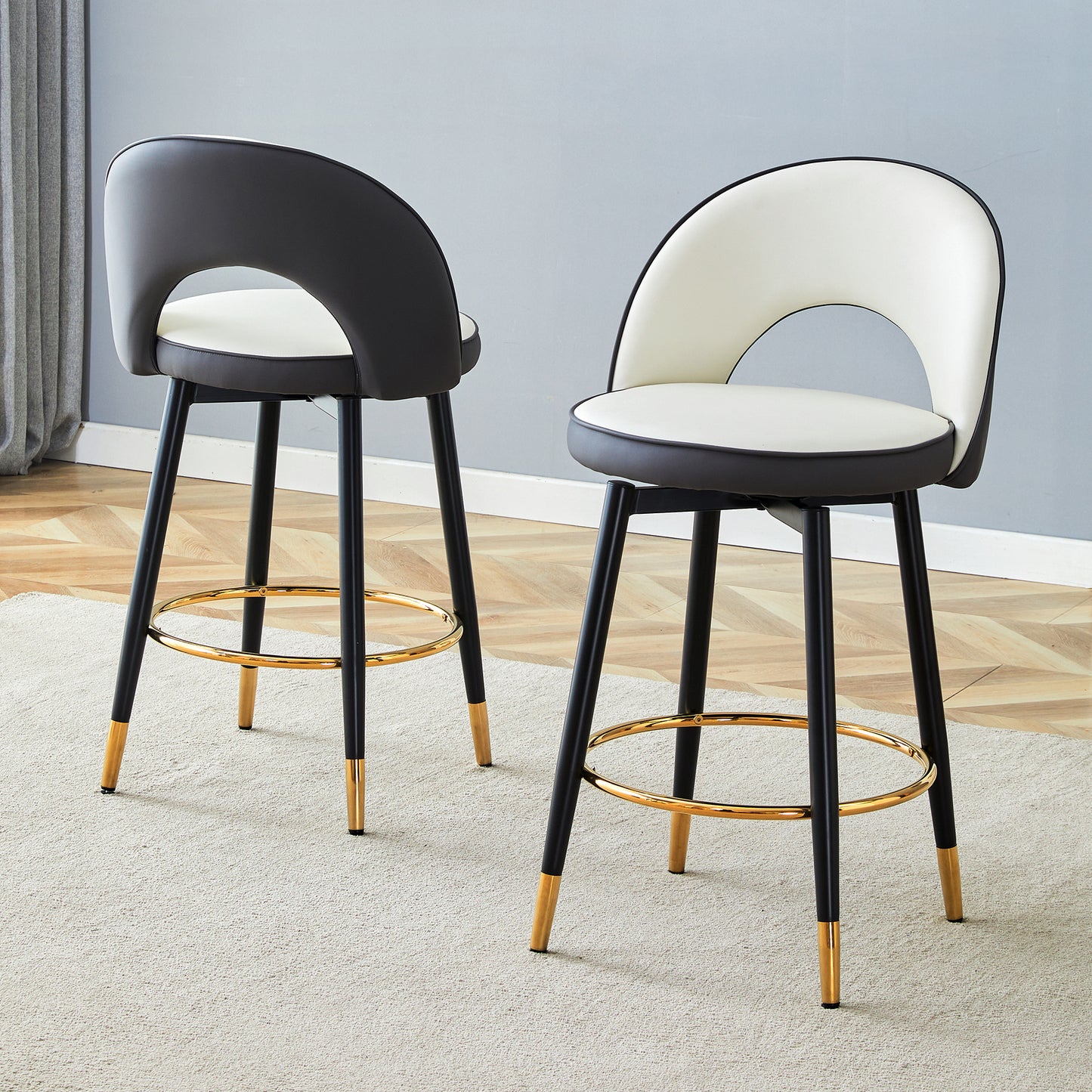360 Rotatable Bar Chair.Modern White And Dark Gray Spliced Color PU