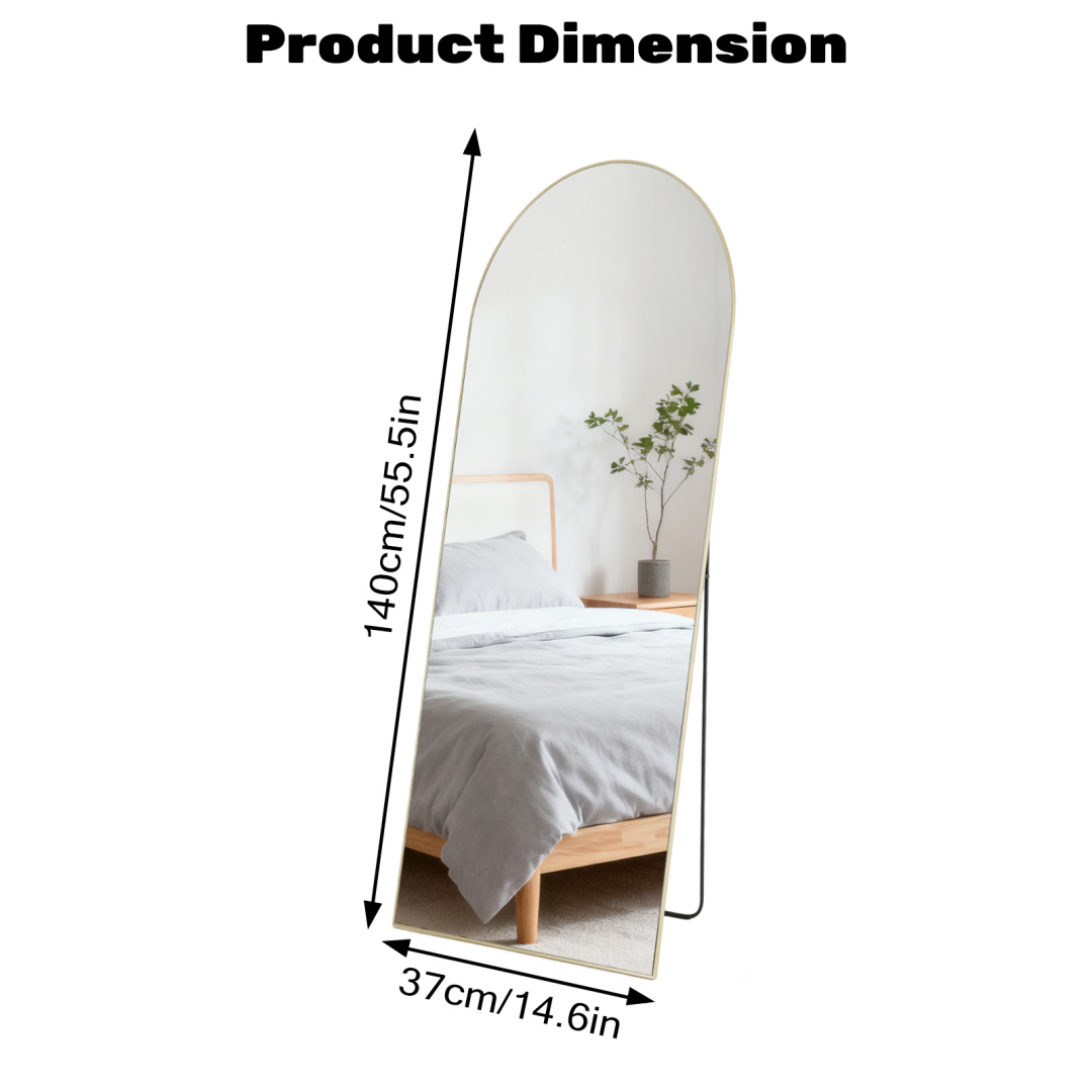 Full Length Standing Mirror - Gold Arch Design, 56x15 Inch