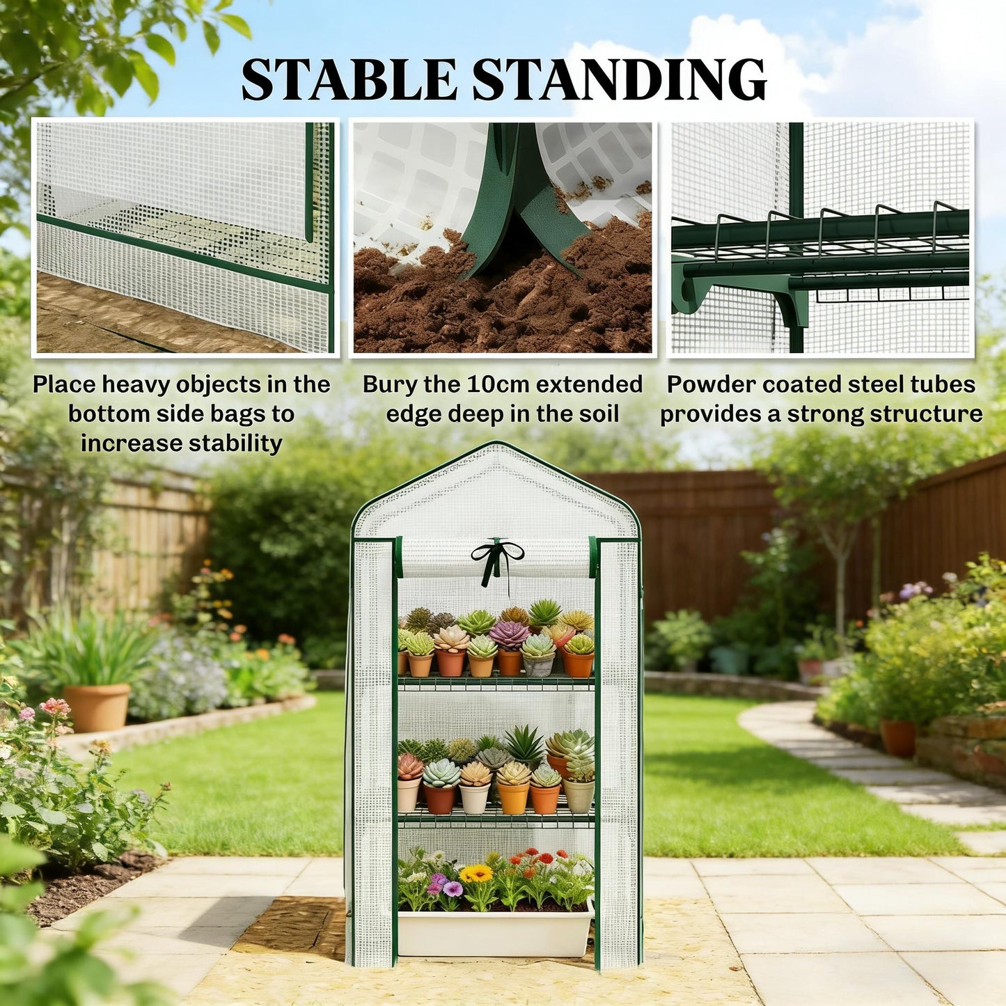Portable Mini Greenhouse - Dark Green & White, 3-Tier Design