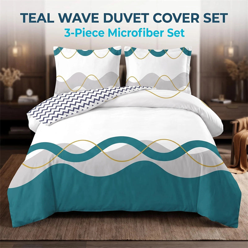 3 Piece Reversible Duvet Cover Set - Heavyweight Microfiber Bedding