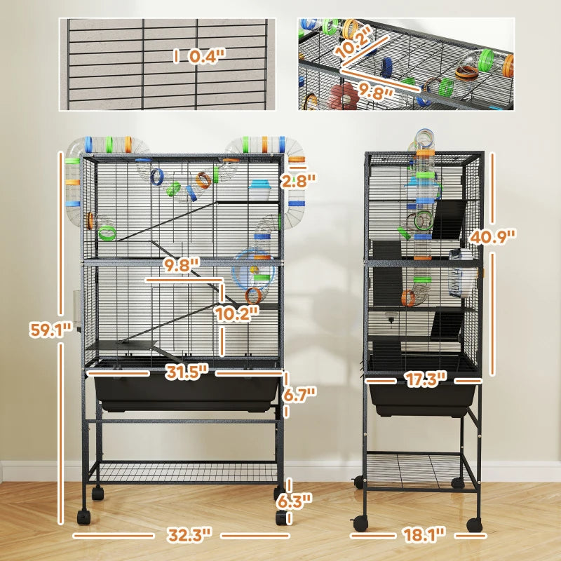 Large 5-Tier Hamster Cage with Deep Tray, Exercise Wheel & Storage Shelf