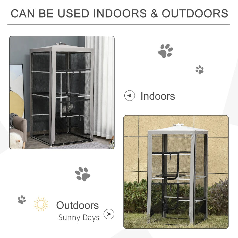 Outdoor Cat Enclosure Mesh Playpen with Steel Frame, 3 Platforms & 2 Doors