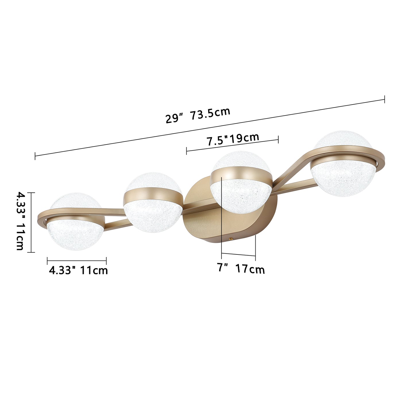 28-Inch Golden LED Bathroom Vanity Light - 4-Light Fixture