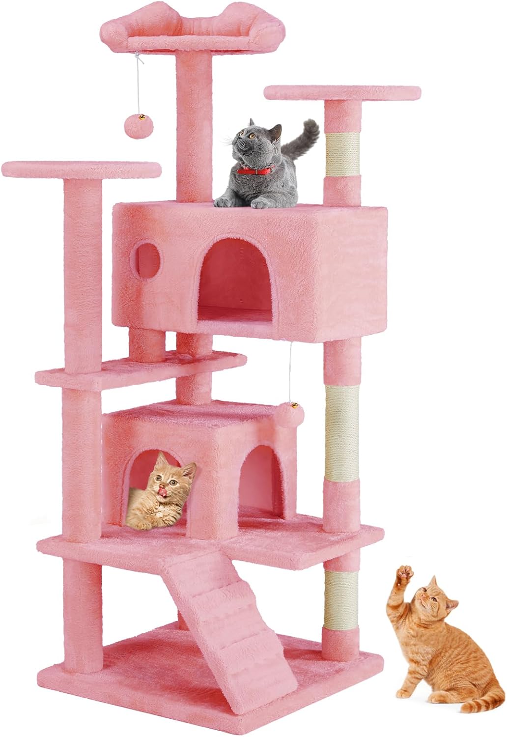Multi-Level Cat Tree Tower with Sisal Posts, Plush Toys, and Play Areas