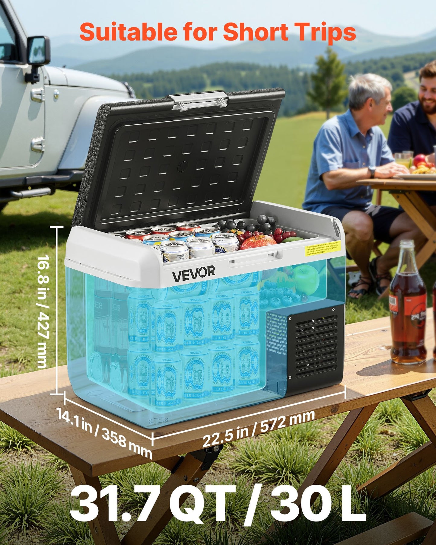 12V Portable Car Refrigerator Freezer 31.7QT Cooler for Camping and Travel