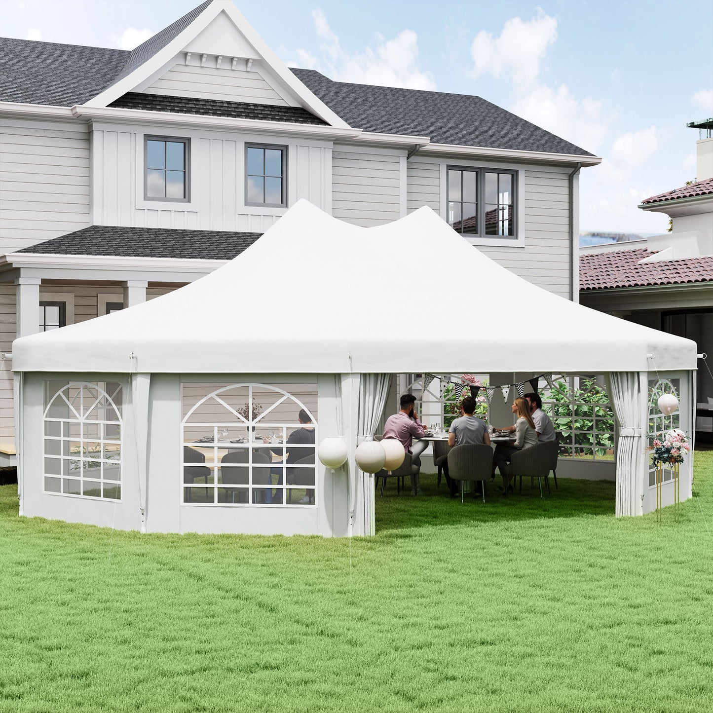 Extra-Large White Canopy Party Tent with 2 Doors - 29x21 ft