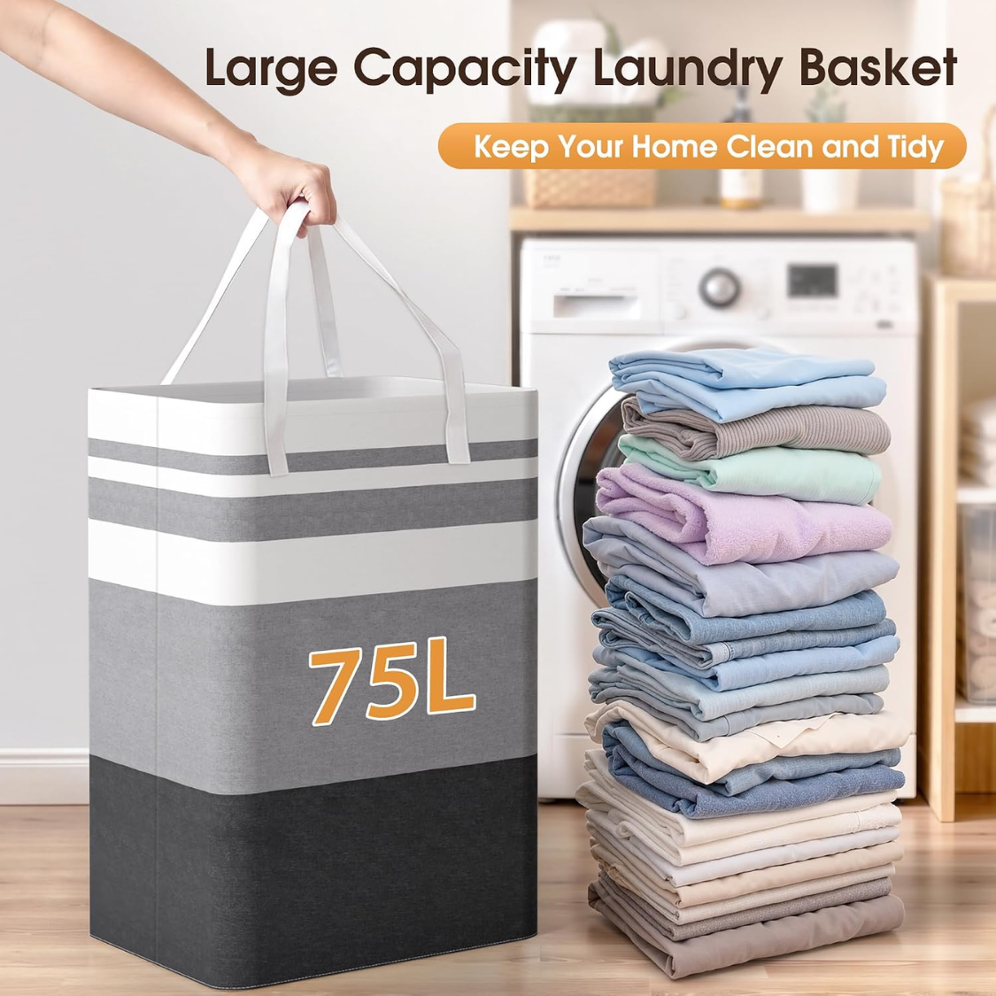 2 Pack Large Laundry Baskets, Waterproof, Freestanding Hampers,