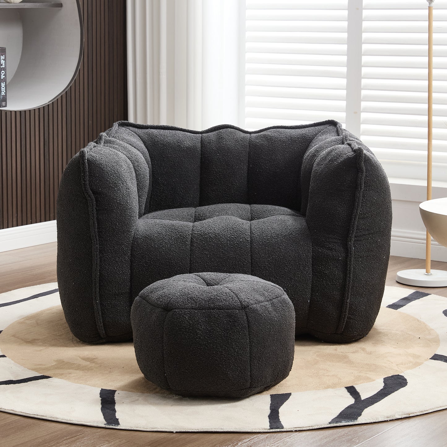 Soft Black Bean Bag Chair with High Resilient Foam for Adults