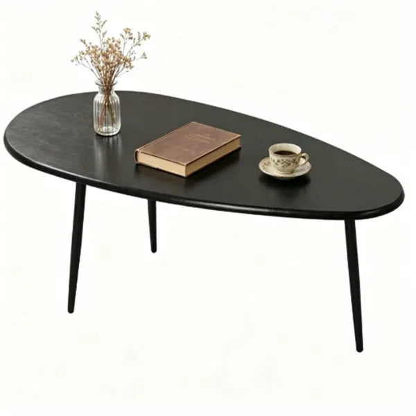 Black Stylish Irregular Shape Coffee Table, Heavy-Duty Metal Base