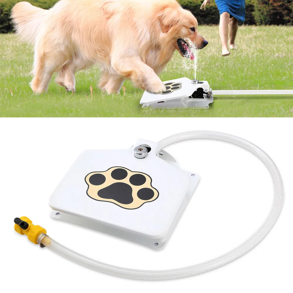 Outdoor Dog Water Fountain with Step-On Activated Sprinkler - Self-Service Pet Water Dispenser, White