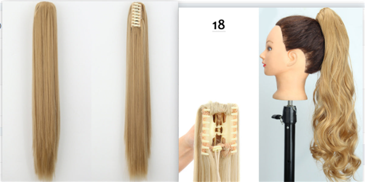 Long Straight Synthetic Wig with Ponytail Claw Clip - Chemical Fiber Hair Extension