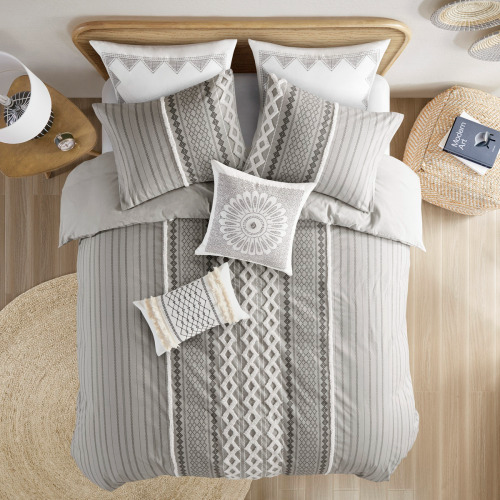 Full/Queen Cotton Duvet Cover Set with Chenille - Multicolor