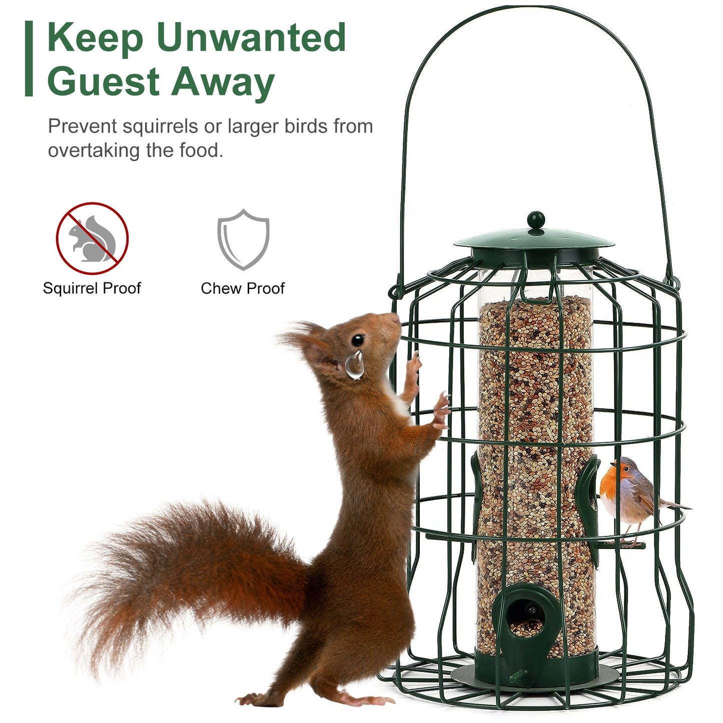 Outdoor Squirrel-Proof Bird Feeder with 4 Feeding Ports - Green