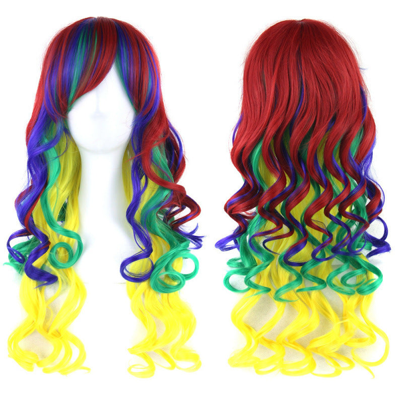 Colorful Synthetic Wig for Dance Parties - Long Curly Cosplay Hair