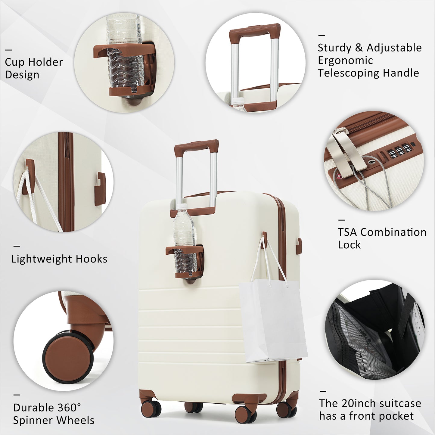 4-Piece Luggage Set with USB Charging Ports - Ivory