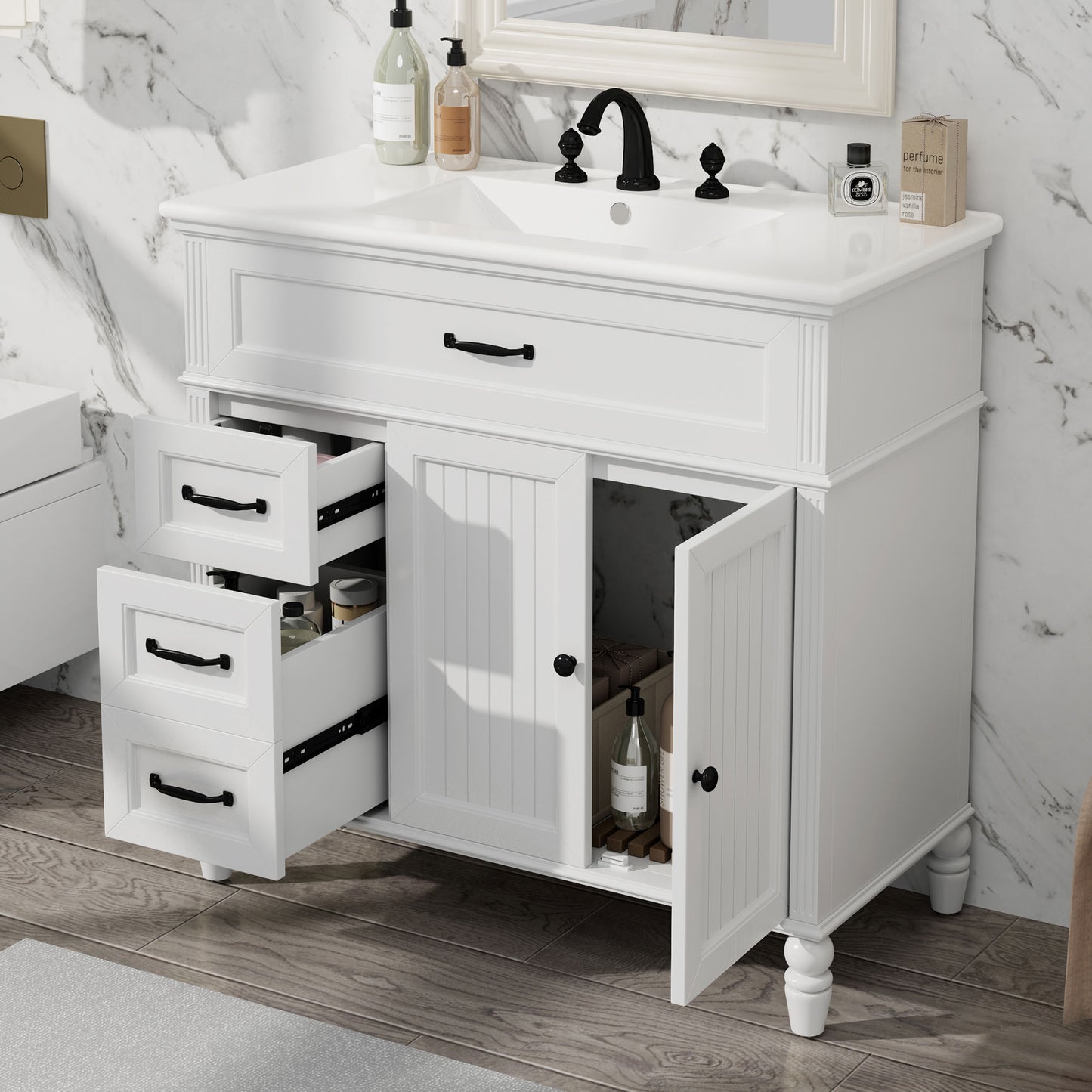 36" Bathroom Vanity with Sink and Drawers - White