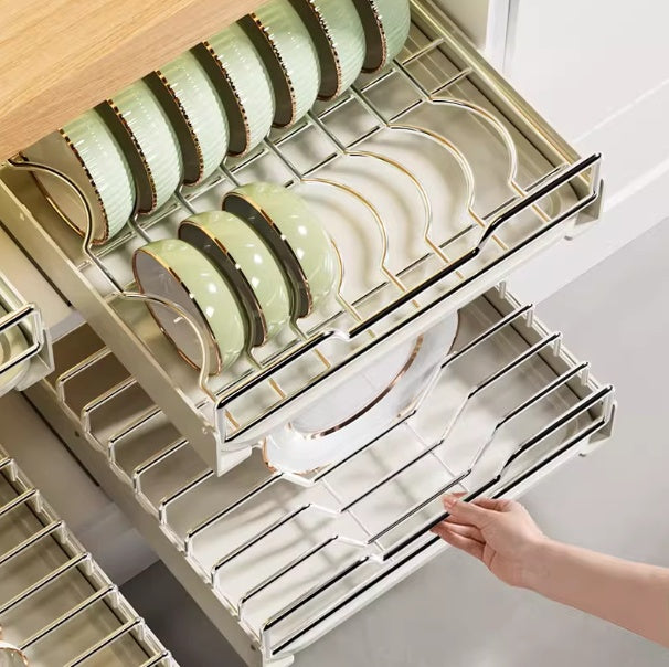 Stainless Steel Kitchen Drawer Pull-Out Dish Rack Storage Organizer