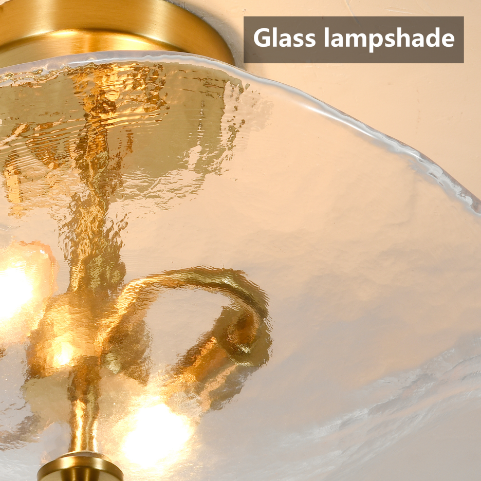 16.5 Inch Gold Semi Flush Mount Ceiling Light Modern Glass Fixture for Bedroom Bathroom Kitchen