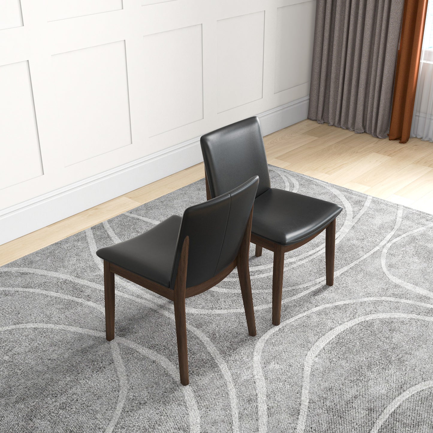 Solid Wood Frame Laura Mid-Century Modern Dining Chair Set Of 2 In