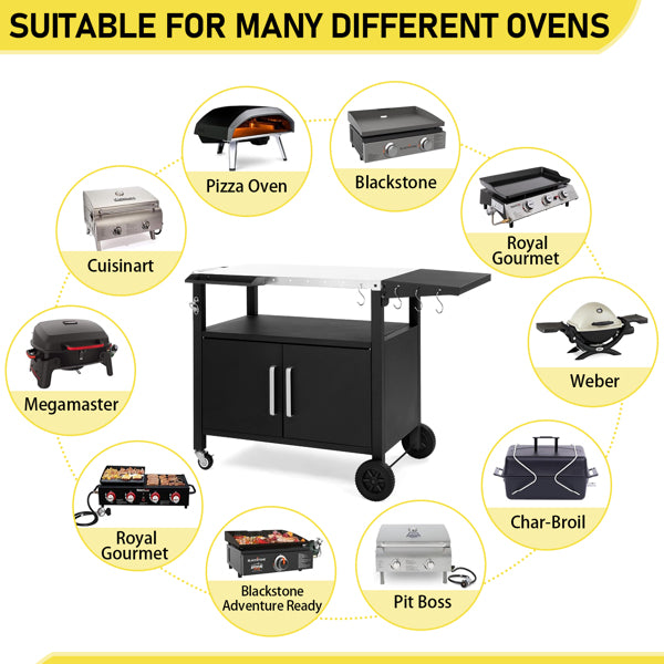 Outdoor Grill Cart with Storage and Wheels - Movable Kitchen Island for BBQ and Patio Dining