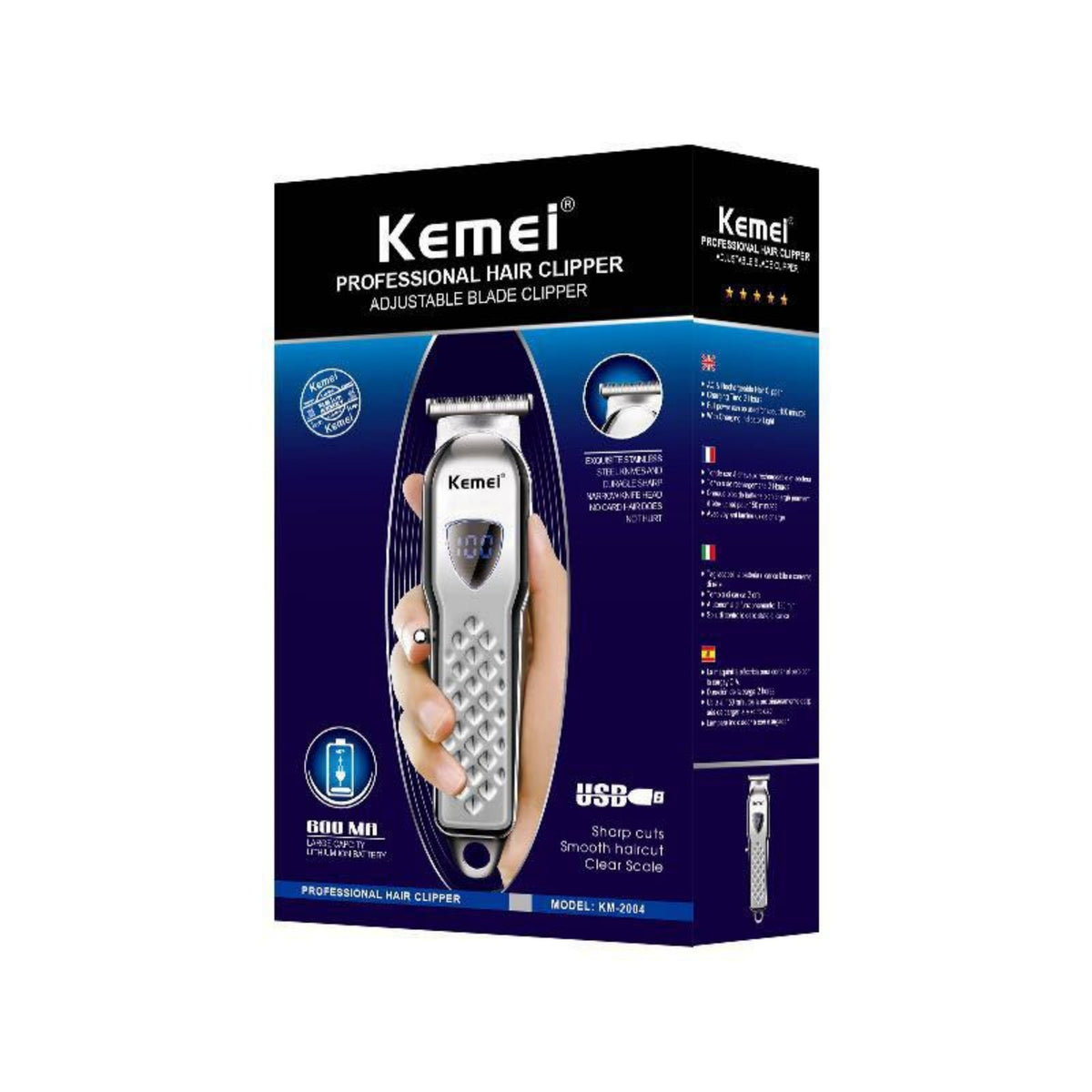 Professional Hair Clipper - Rechargeable, Stainless Steel Blade - Silver