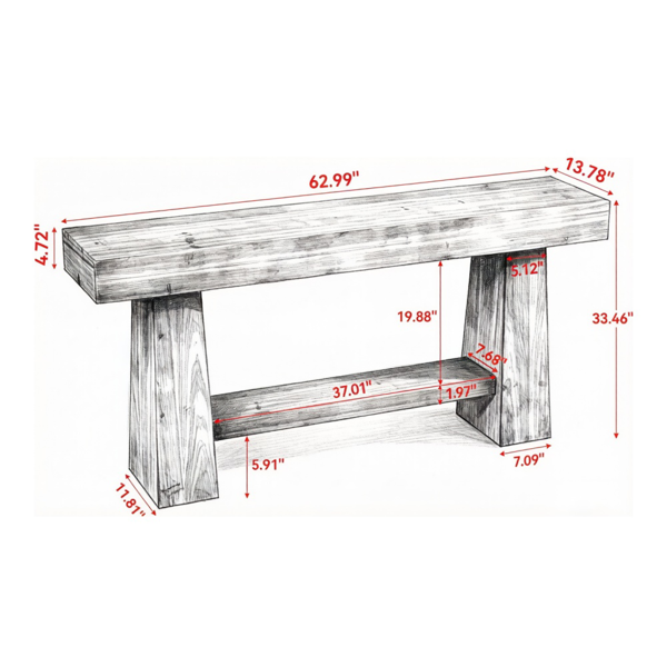 Solid Wood Console Table - Rustic 2-Tier Entryway Furniture
