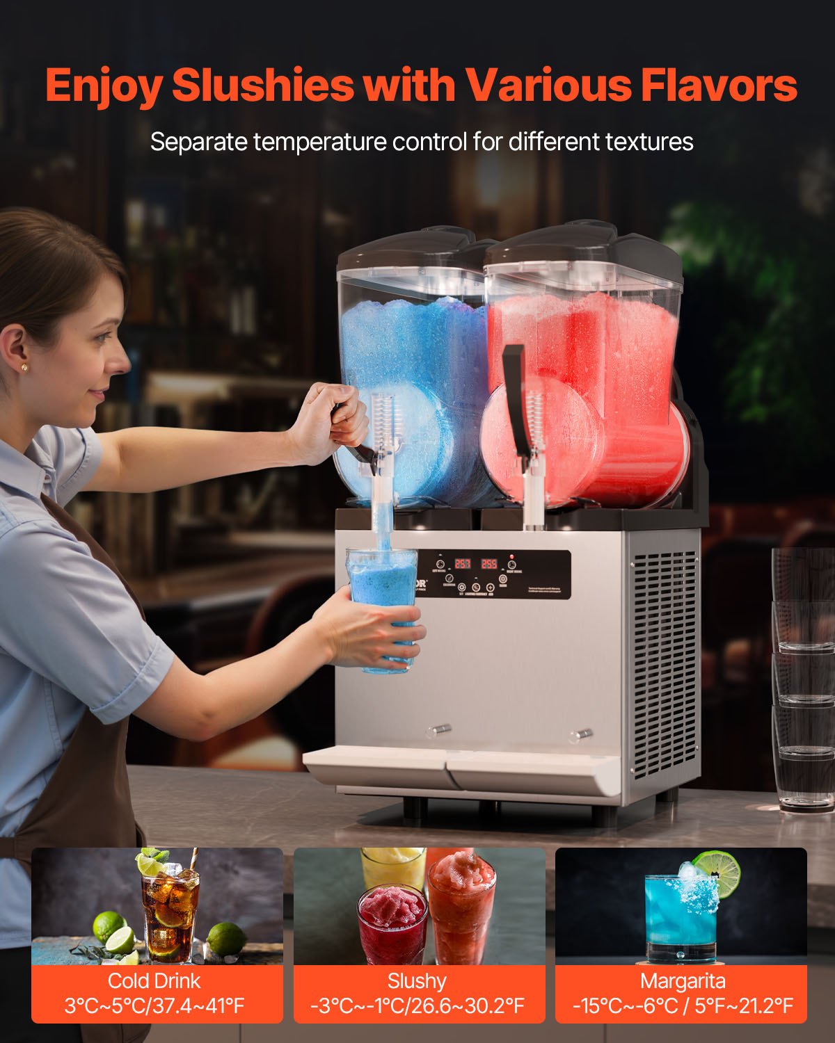 12L Commercial Slushy Machine for Margaritas & Frozen Drinks - Double Tank