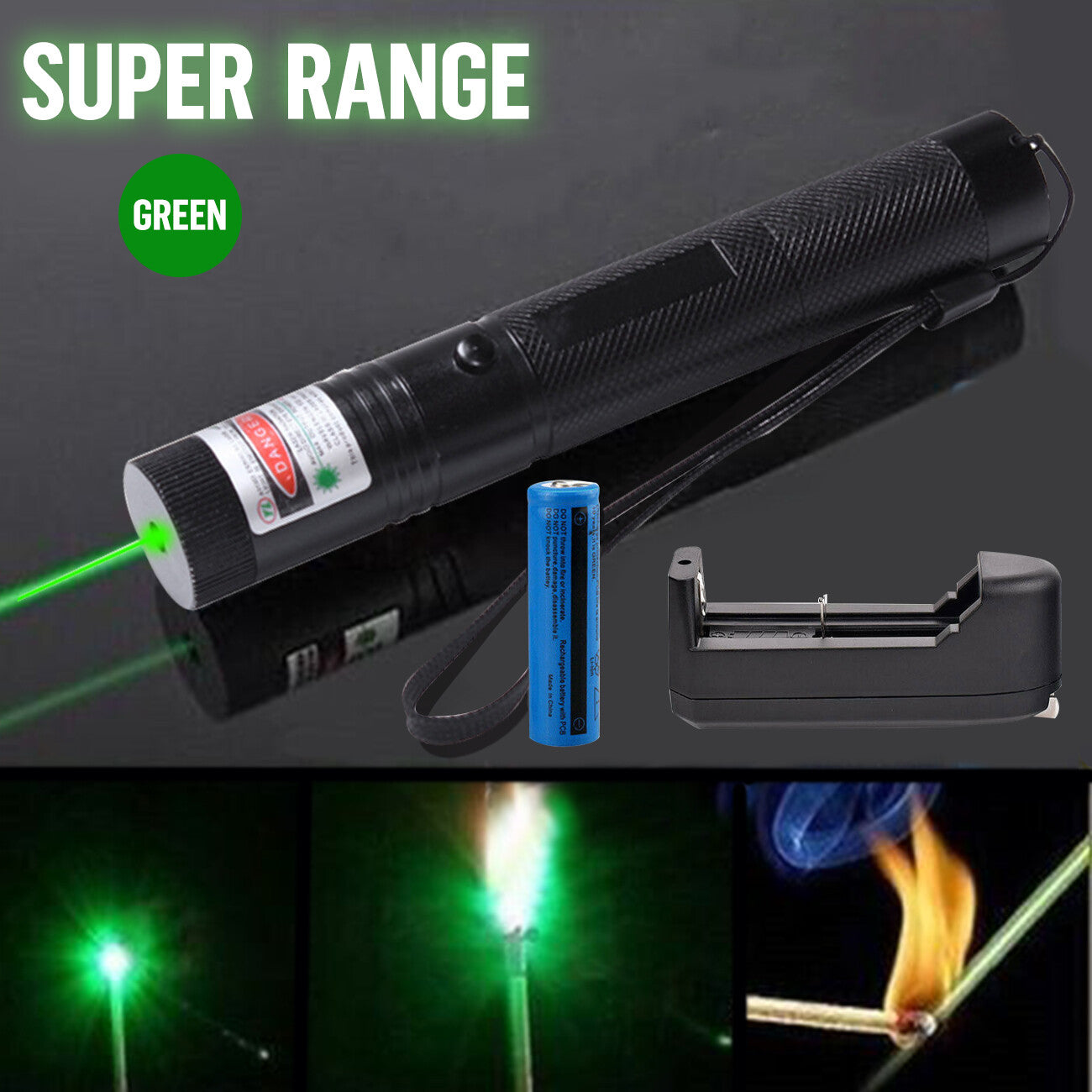 High Power Green Laser Pointer Pen Light - USB Rechargeable, 532nm