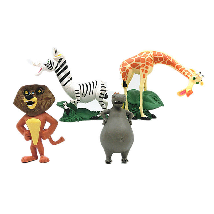 Mini Animal Toy Set - Madagascar Lion Giraffe Zebra Hippo Decorative Models
