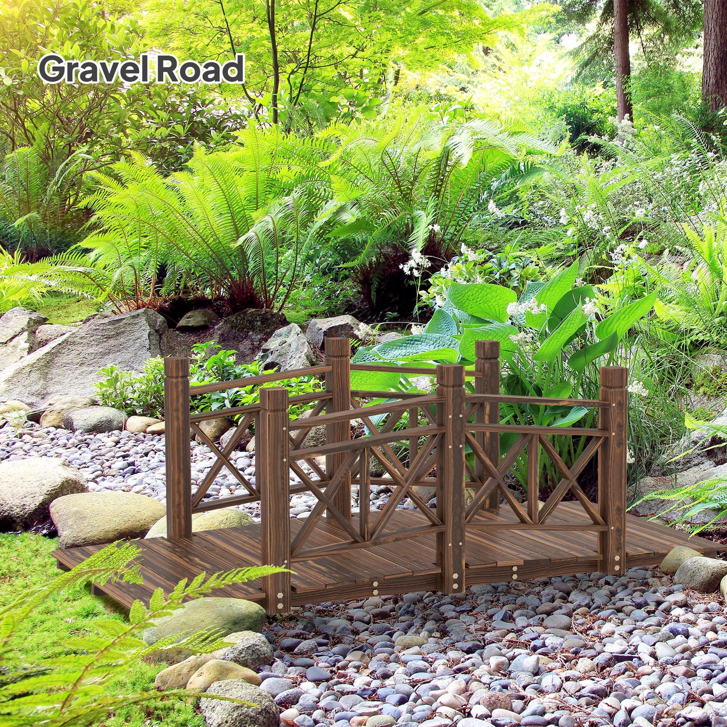 5 ft Wooden Garden Bridge for Ponds and Streams - Rustic Outdoor Footbridge