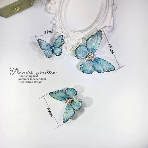 Light Blue Aqua Butterfly Hair Clip Small Duckbill Sparkling Hair Accessory