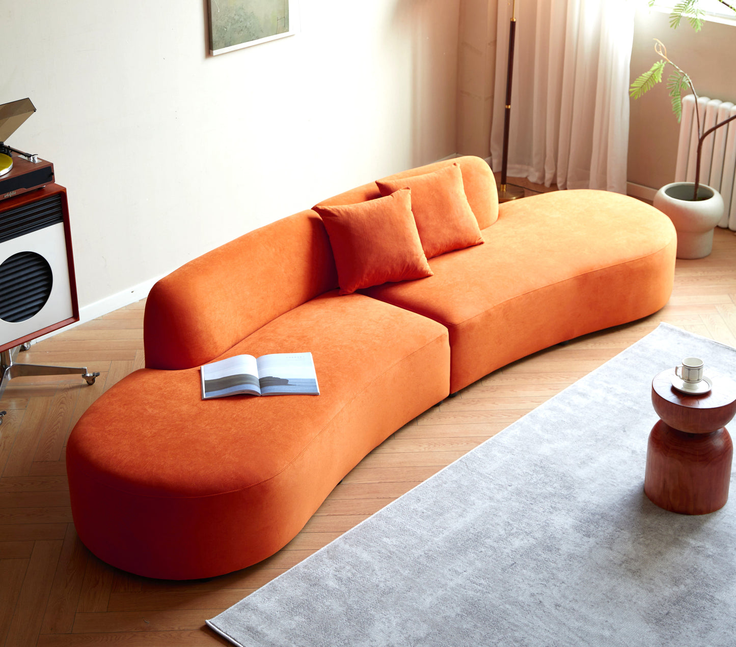 132 Curved Sofa With Throw Pillows, 6 Seater Luxury Velvet Couch Half