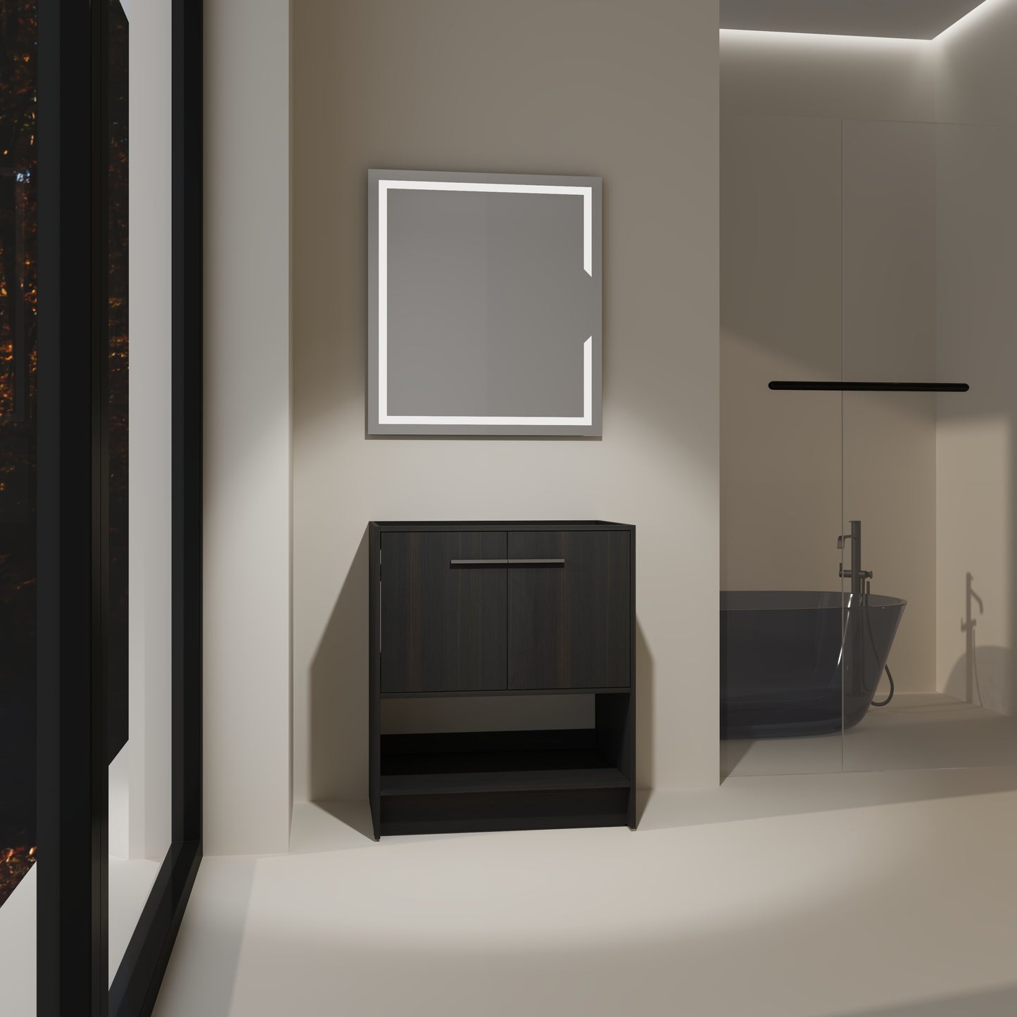30" Freestanding Bathroom Vanity Cabinet - Dark Oak Plywood