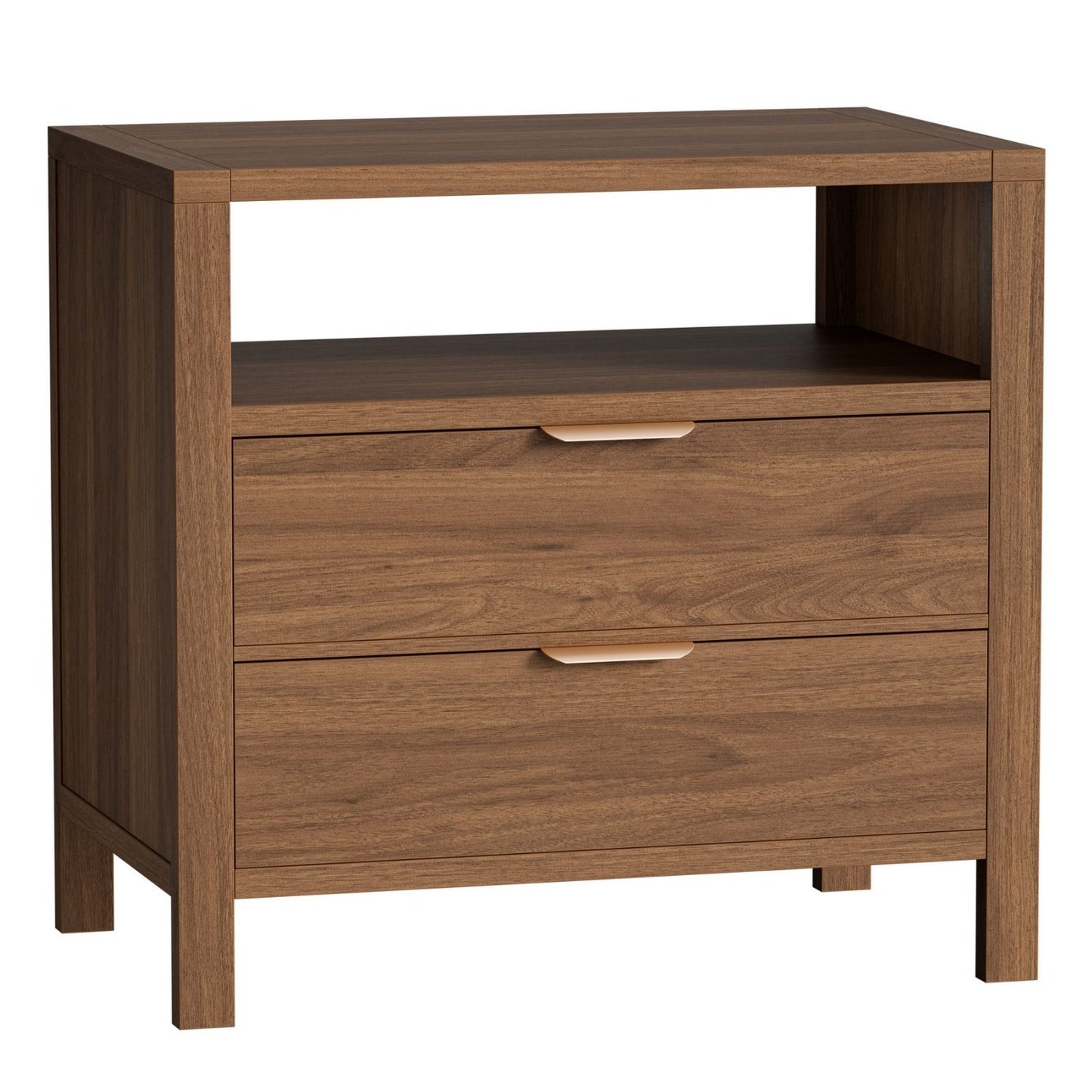 Nightstand with 2 Drawers and Open Shelf - Space-Saving Organizer