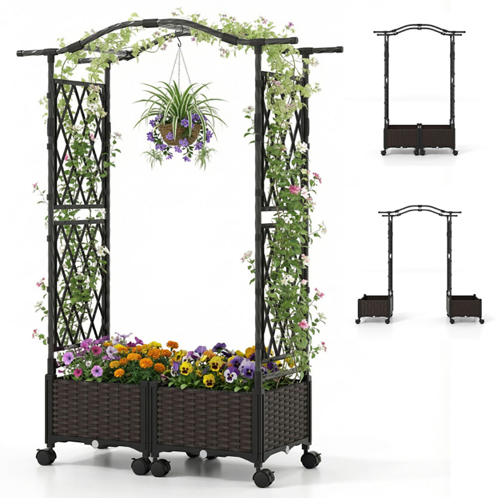 5 FT Self-Watering Planter Box with Trellis & Roof - Brown