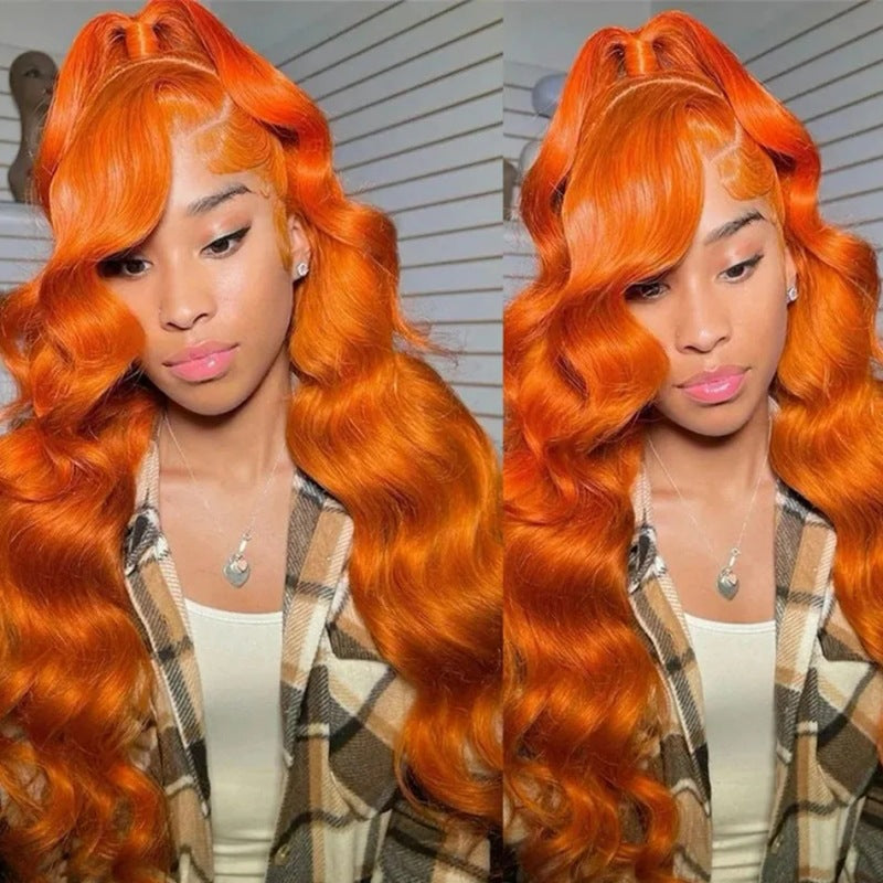 Long Curly Human Hair Wigs for Women - Fluffy Big Wave Style in Orange, 10-30 Inches
