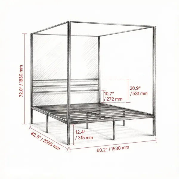 Sturdy Canopy Bed Frame with Storage Space - Metal Design