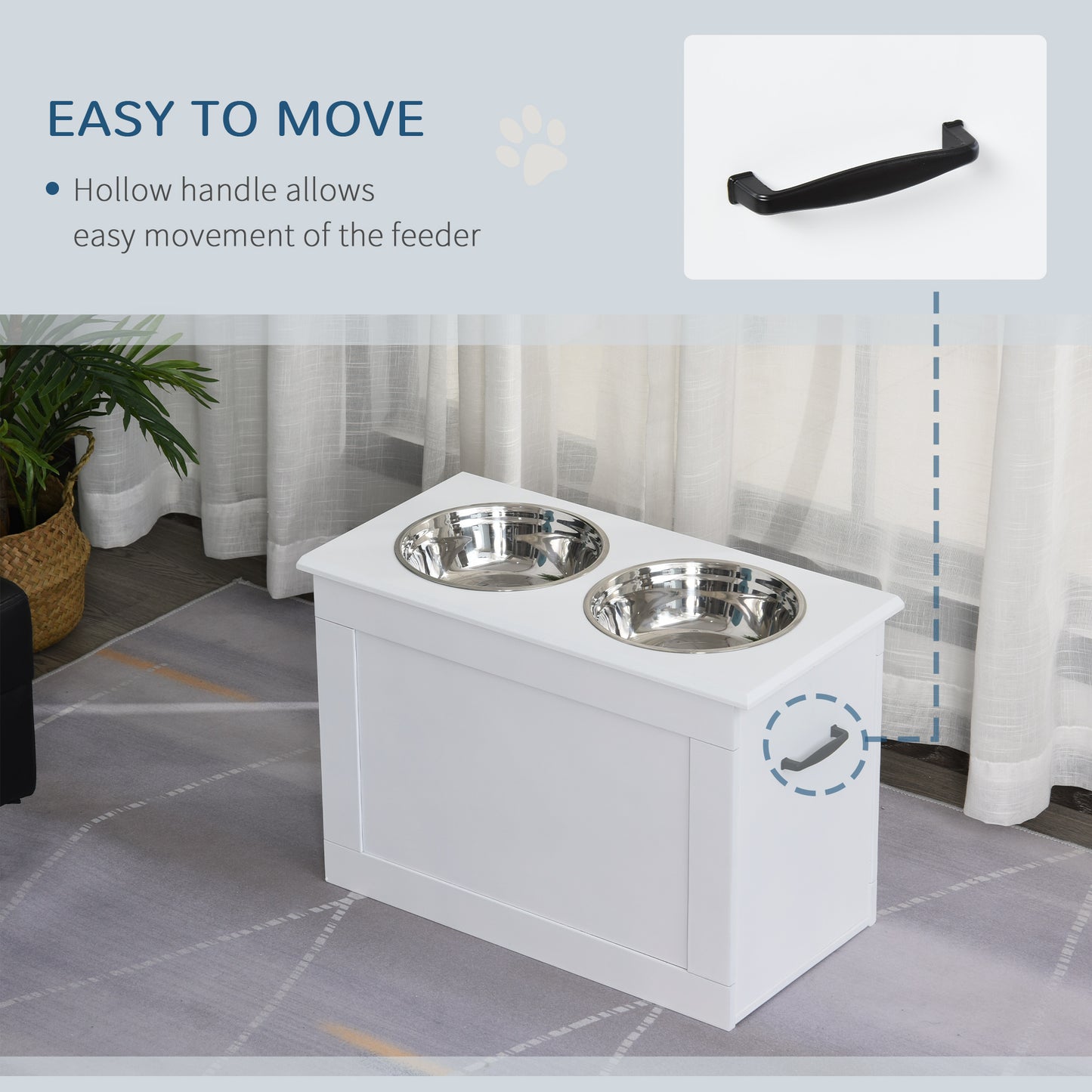 Raised Pet Feeding Station with Stainless Steel Bowls for Large Dogs - White