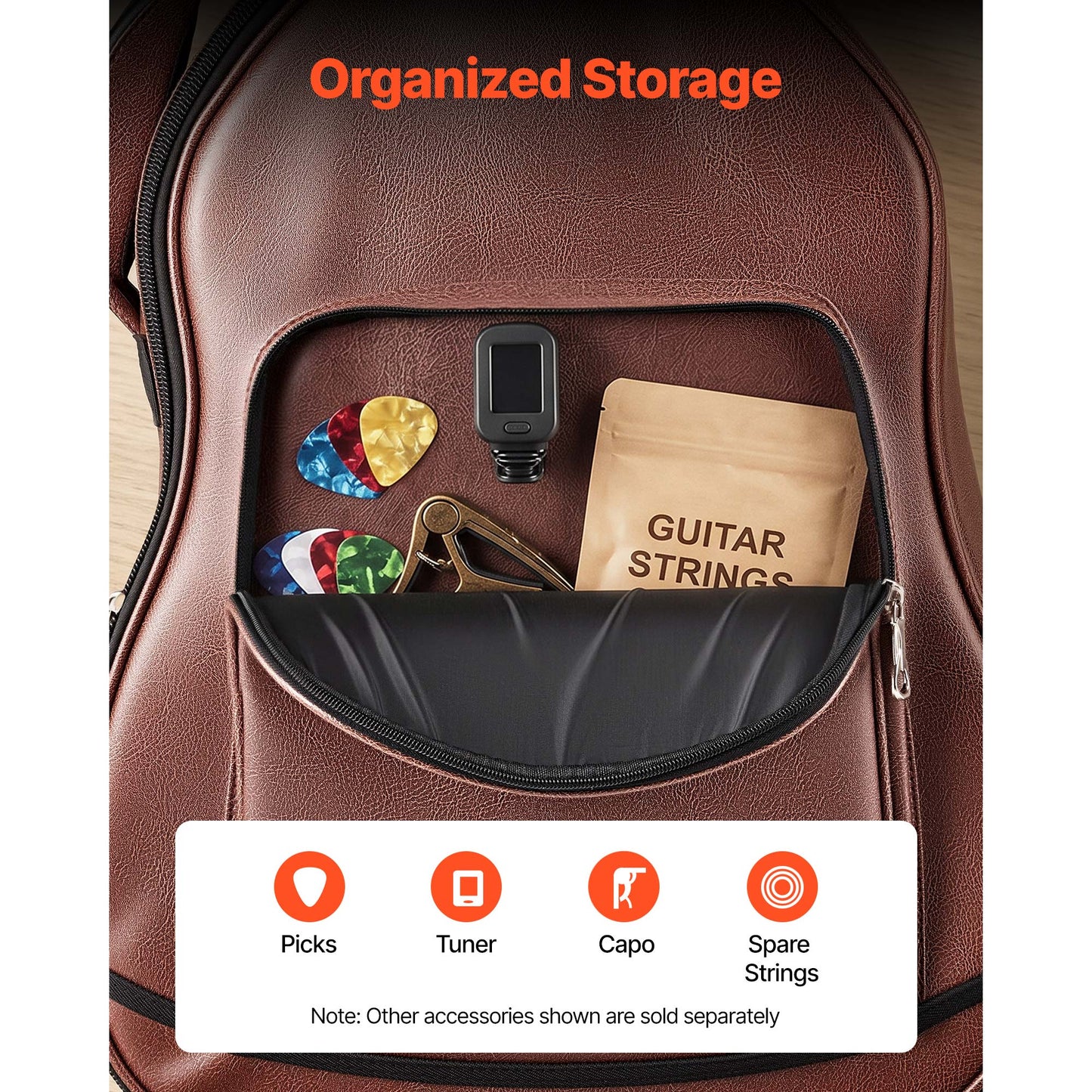 47.1 Inch Hard Guitar Case for Acoustic Guitars - Brown Travel Protective Bag with Accessories