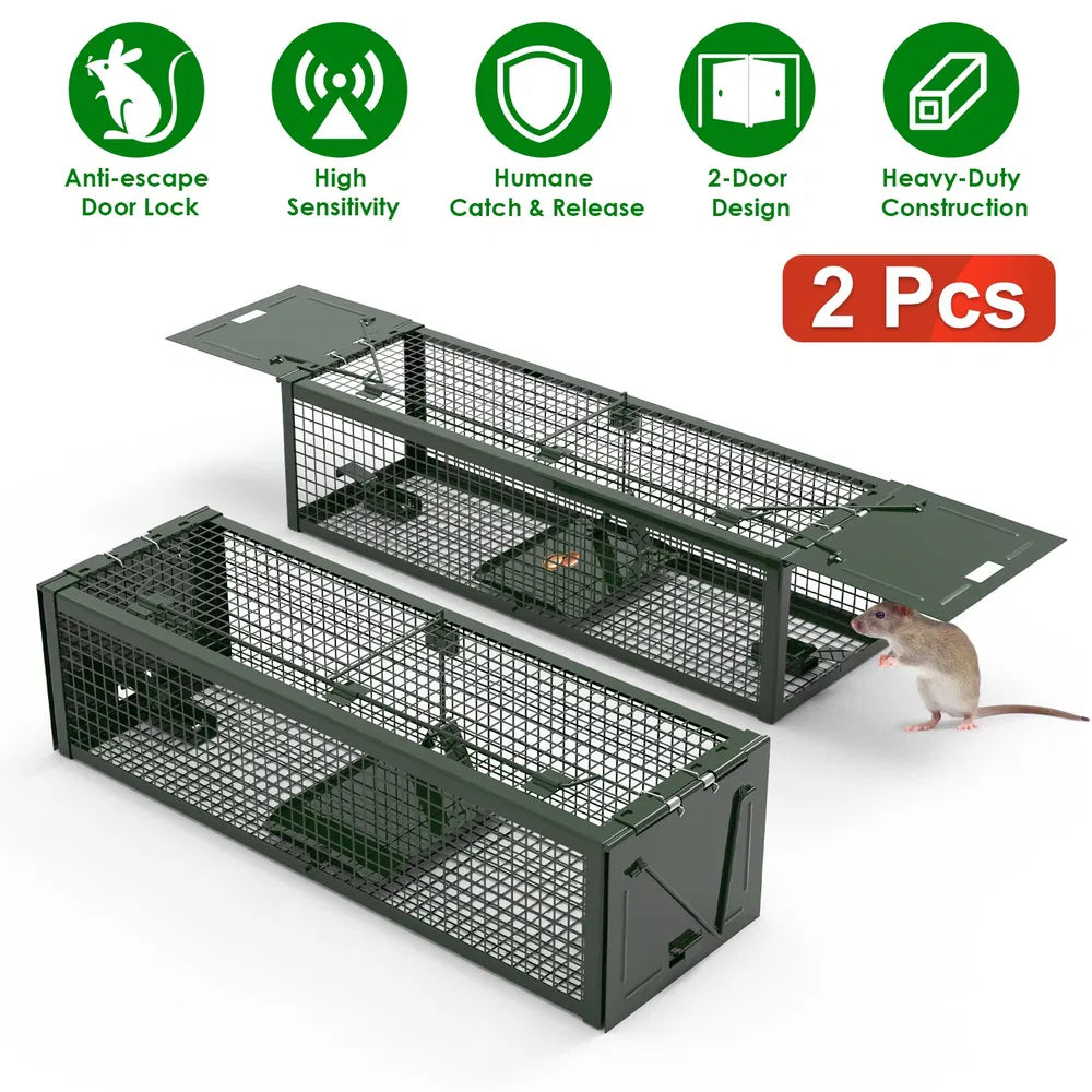 Humane Live Rat Trap - 2-Door Galvanized Iron Cage - Reusable