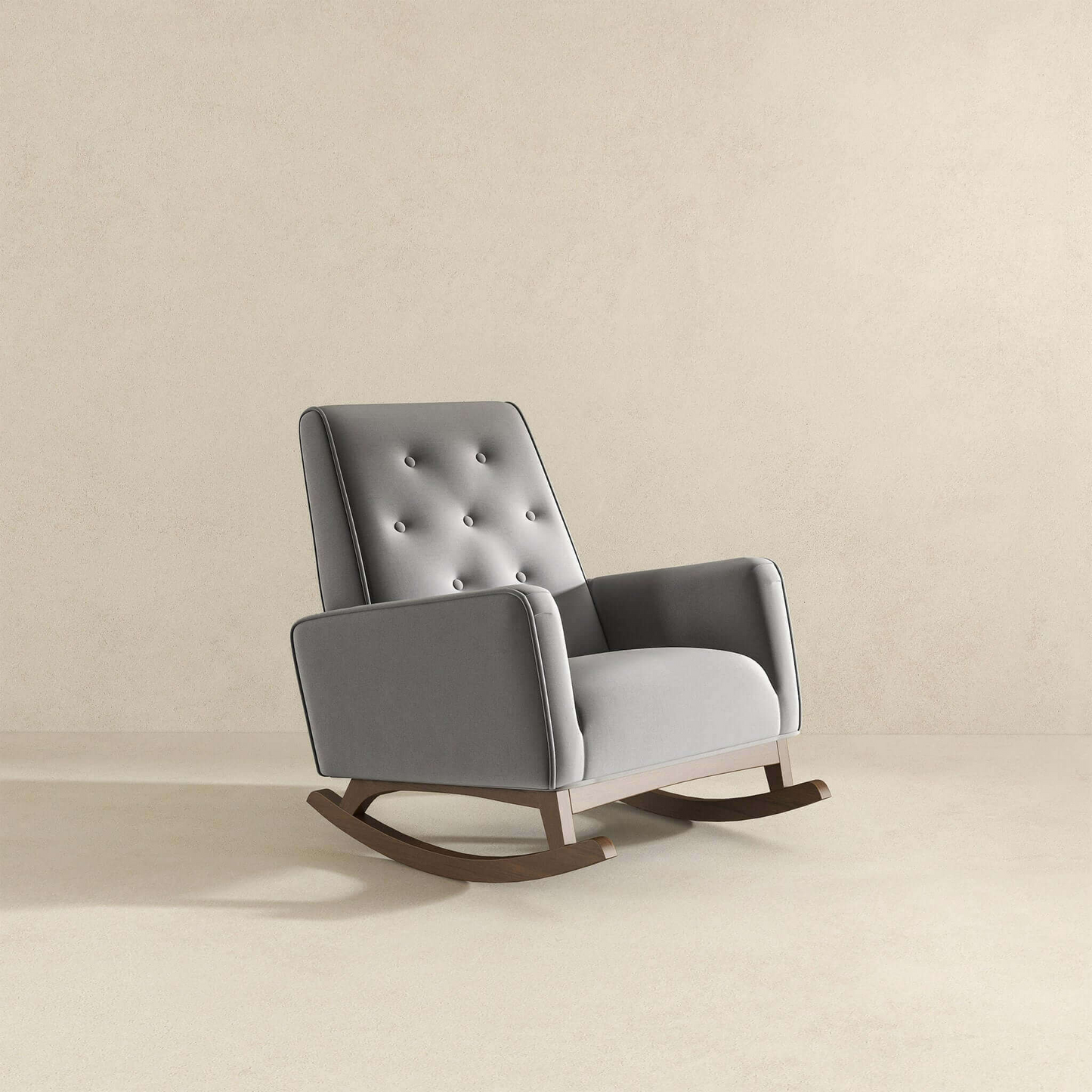 Premium Demetrius Light Grey Fabric Solid Wood Rocking Chair For