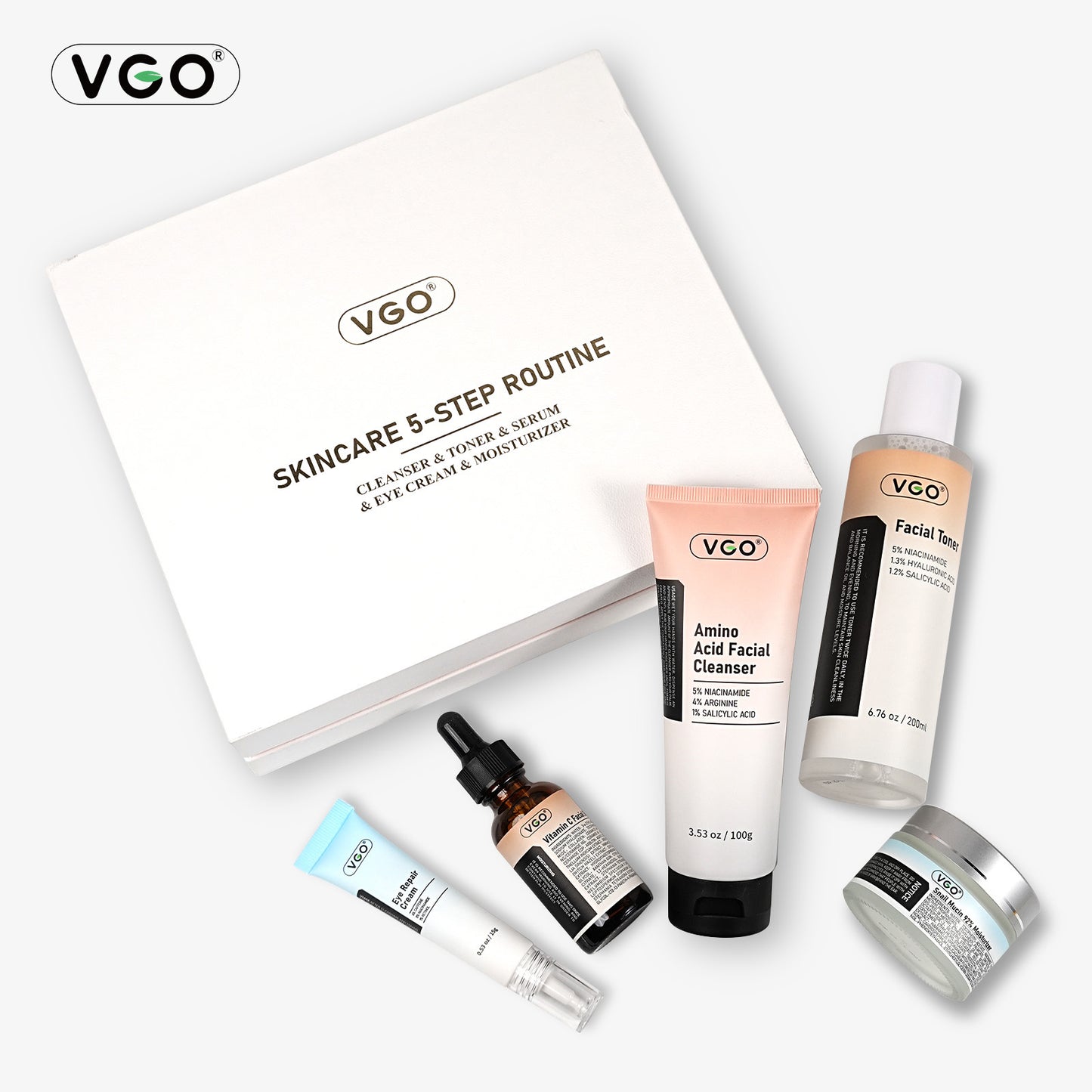 5-Step Facial Skincare Routine Set - Cleanser, Toner, Serum & Moisturizer