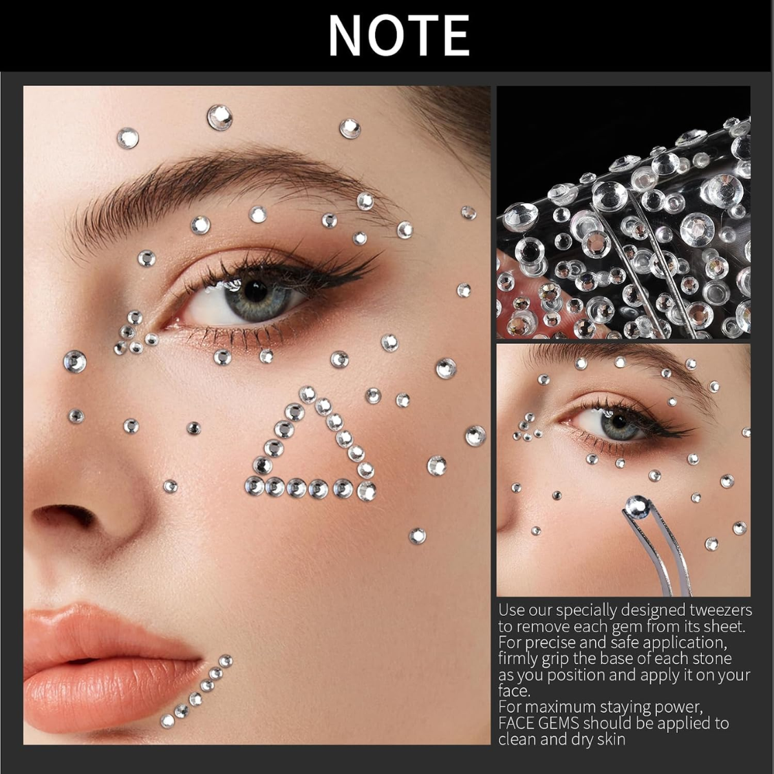 Self-Adhesive Face Gems and Hair Pearls - 4 Sheet Festival Makeup Set