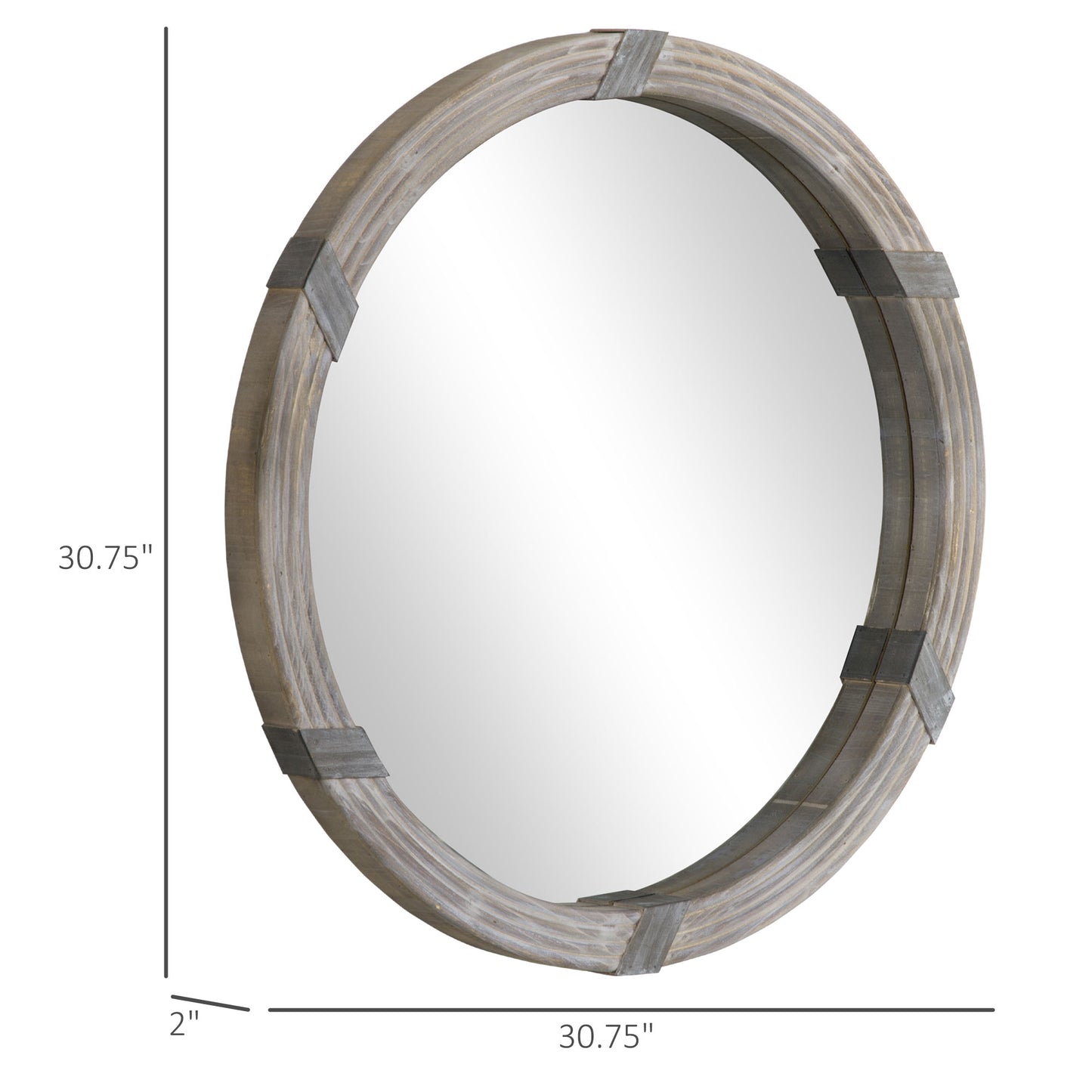 30.75" Round Wood Wall Mirror - Farmhouse Decorative Mirror
