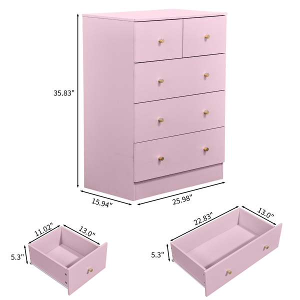 25.98inx15.75inx35.83in LxWxH 4-Tier 5-Drawer Cabinet Drawer Dresser