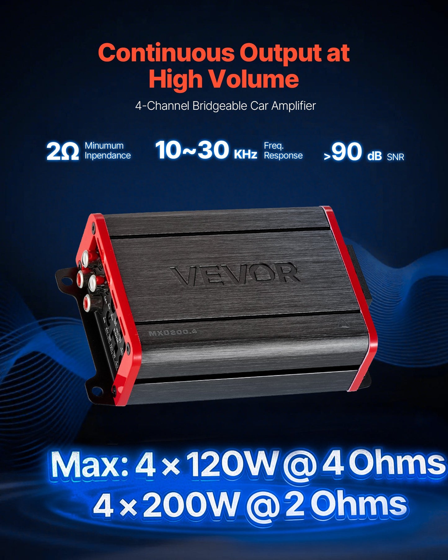 4 Channel Car Amplifier 2 Ohm Stable Full Range D Class Power Amp 120W x4